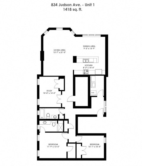 Floor plan for 3 beds, 2 baths, 1507 sqft